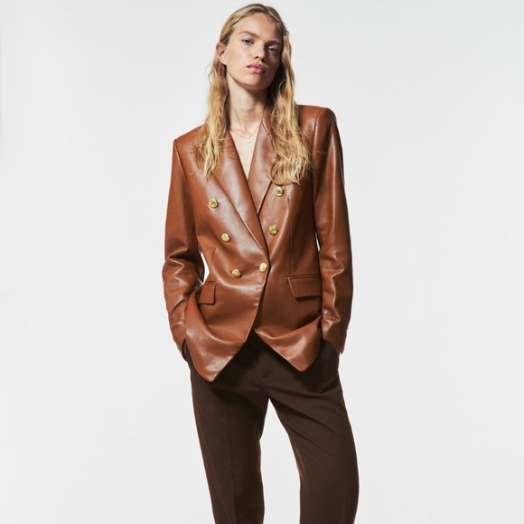 ZARA FAUX LEATHER BLAZER WITH BUTTONS - Picture 1 of 14